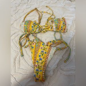 Yellow floral bikini bottom and top
